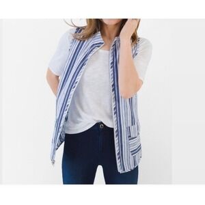 Zenergy by Chico's Neema Reversible Blue/White Striped Paisley Vest Size 3 (XL)